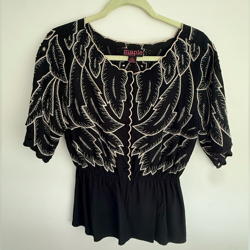 Anthropologie “Maple” Brand Feather Print Women's Top